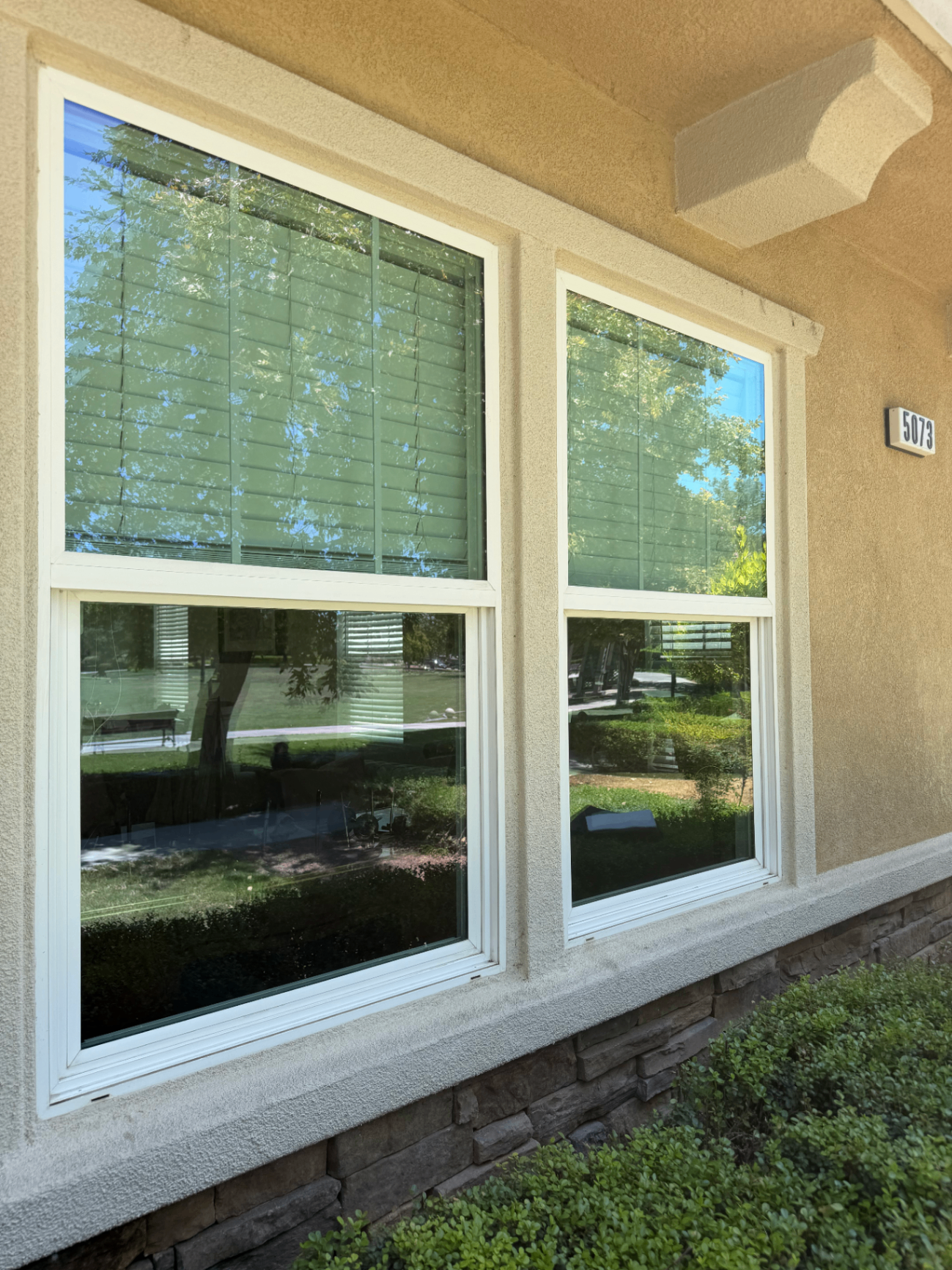 Streak-free exterior windows on a stucco home