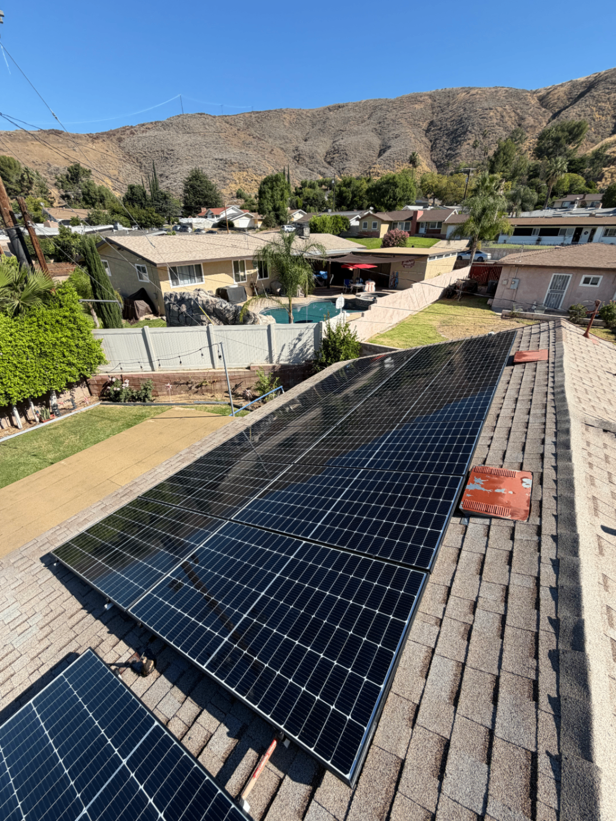 Large solar panel installation cleaned to a mirror finish